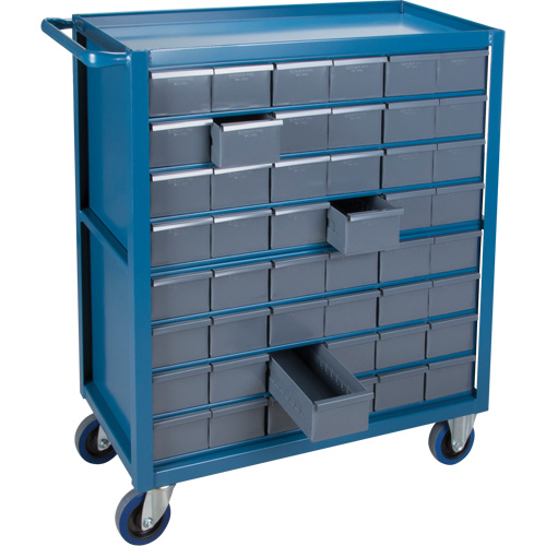 Drawer Shelf Cart, 1200 lbs. Capacity, Steel, 18" x W, 35" x H, 36" D, Rubber Wheels, All-Welded, 48 Drawers Sécurité Médic
