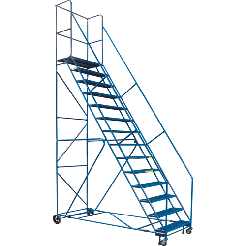 CSA-Certified Rolling Step Ladder with Locking Step, 14 Steps, 30" Step Width, 128" Platform Height, Steel Sécurité Médic