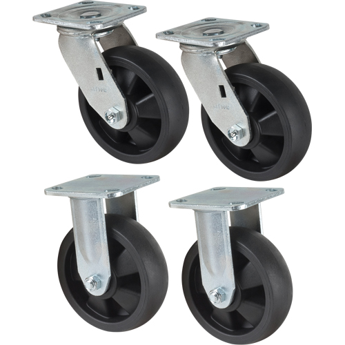 Caster Set, Rigid/Swivel, 6" (152.4 mm), Nylon, 2400 lbs. (1089 kg.) Sécurité Médic