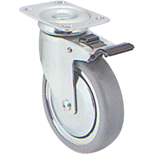 Zinc Plated Caster, Swivel with Brake, 5" (127 mm), Rubber, 240 lbs. (108 kg.) Sécurité Médic
