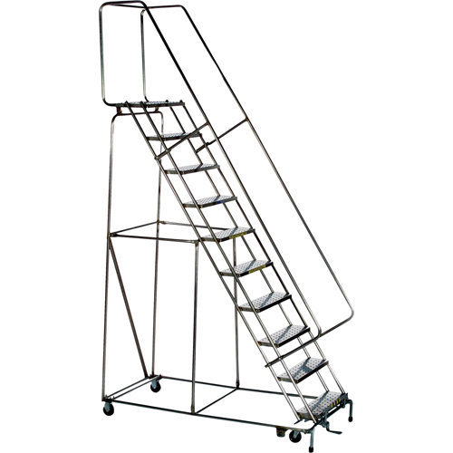 &eacute;chelles roulantes &agrave; marche verrouillable, 10 marches, Largeur de la marche 24", Hauteur de la plateforme 100", Acier inoxydable Sécurité Médic