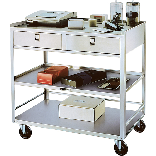 Stainless Steel Equipment Stands, 300 lbs. Capacity, Stainless Steel, 20"/20-1/8" x W, 35" x H, 37"/36-3/8" D, Knocked Down, 2 Drawers Sécurité Médic