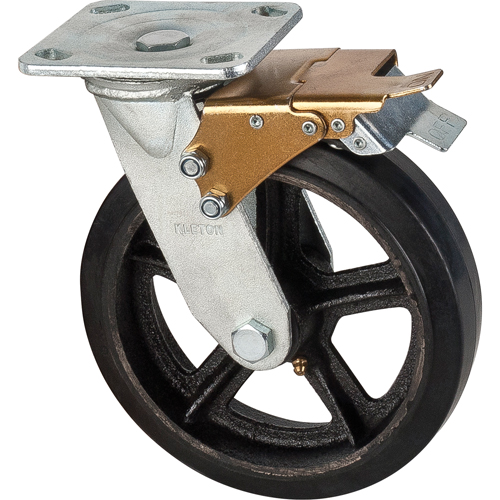 Mold-on Caster, Swivel with Brake, 8" (203.2 mm), Rubber, 660 lbs. (299 kg.) Sécurité Médic