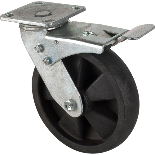 Roulettes haute temp&eacute;rature, Pivotant avec frein, 8" (203,2 mm), Nylon, 1000 lb (453 kg) Sécurité Médic