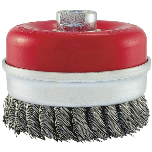 Brosse boisseau &agrave; fils li&eacute;s et nou&eacute;s, 5" dia. x 5/8"-11 arbre Sécurité Médic