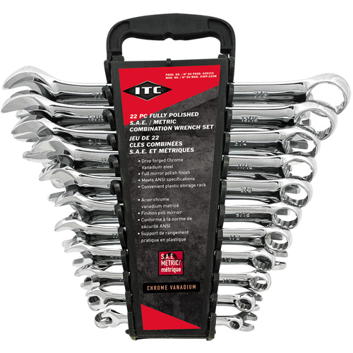 ICWP-22SM Wrench Set, Combination, 22 Pieces, Imperial and Metric Sécurité Médic