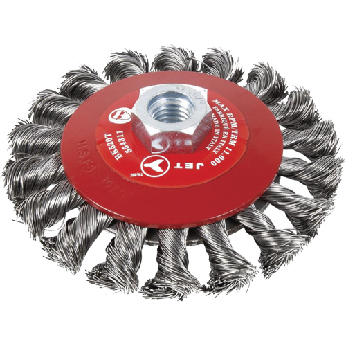 Knot Twisted Conical Bevel Brush, 6" Dia., 0.02" Fill, 5/8"-11 Arbor, Steel Sécurité Médic