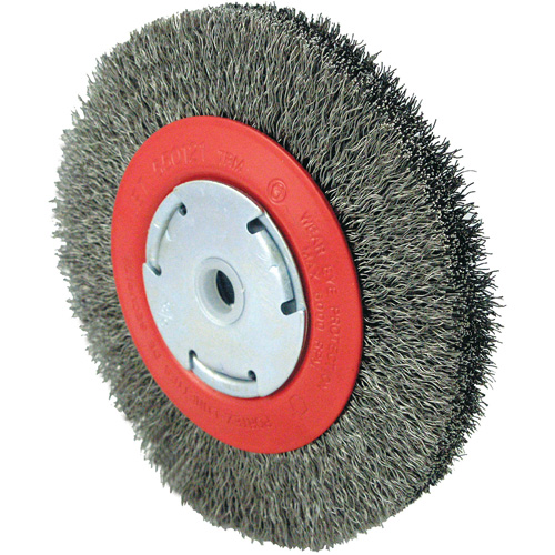 Brosse &agrave; fils cr&ecirc;p&eacute;s 101F-2M, 6" dia., Fils 0,014", Arbre 1/2" - 2" Sécurité Médic