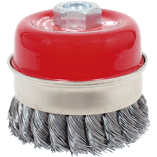 Brosse boisseau &agrave; fils li&eacute;s et nou&eacute;s haute performance CKB3201T, 3-1/2" dia. x 5/8"-11 arbre Sécurité Médic