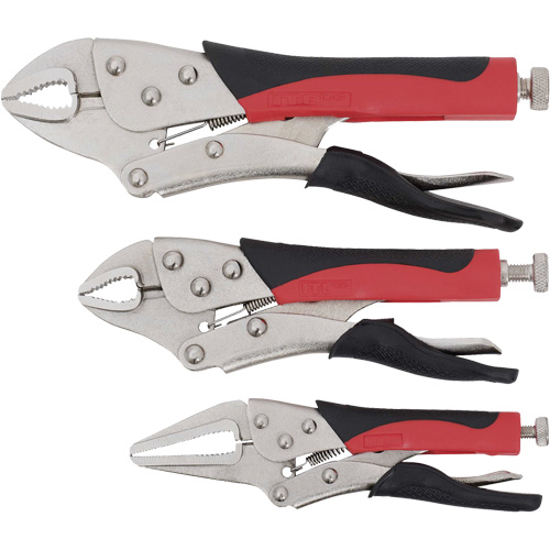 Cushion Grip Locking Plier Set, 6"/10"/7" Length, Curved Jaw/Long Nose Sécurité Médic