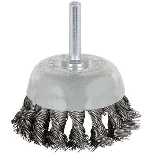 Brosse boisseau &agrave; fils nou&eacute;s torsad&eacute;s mont&eacute; sur mandrin 8046, 1-1/8" dia. Sécurité Médic