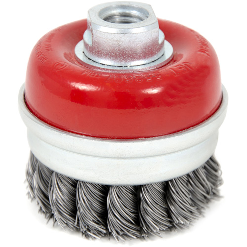 Brosse boisseau &agrave; fils li&eacute;s et nou&eacute;s &agrave; haute performance, 3" dia. x 5/8"-11 arbre Sécurité Médic