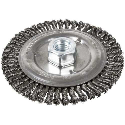 Stringer Bead Brush, 6" Dia., 0.022" Fill, 5/8"-11 Arbor, Steel Sécurité Médic