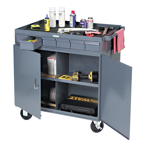 Heavy-Duty Two-Sided Mobile Work Station, 1200 lbs. Capacity, Steel, 34" x W, 34" x H, 24" D, All-Welded, 6 Drawers Sécurité Médic
