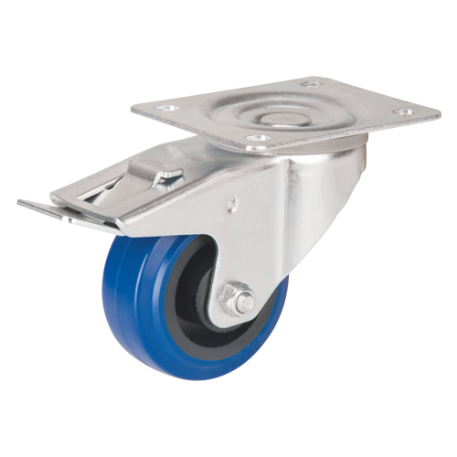 Blue Caster, Swivel with Brake, 3" (76 mm), Rubber, 285 lbs. (129 kg.) Sécurité Médic