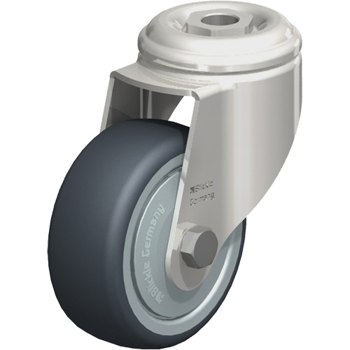Roulette en &eacute;lastom&egrave;re thermoplastique acier inoxydable, Pivotant, Diam&egrave;tre 3-1/8" (79,5 mm), Capacit&eacute; 220 lb (100 kg) Sécurité Médic