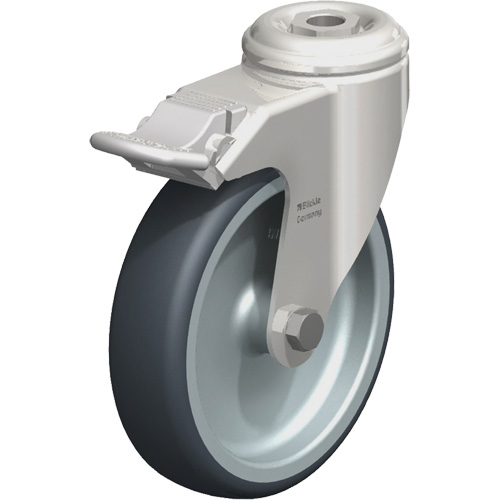Roulette en &eacute;lastom&egrave;re thermoplastique acier inoxydable, Pivotant avec frein, Diam&egrave;tre 5" (127 mm), Capacit&eacute; 265 lb (120 kg) Sécurité Médic