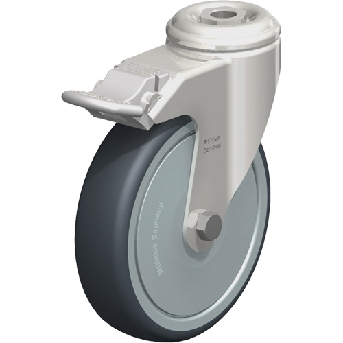 Stainless Steel Thermoplastic Elastomer Caster, Swivel with Brake, 5" (127 mm) Dia., 265 lbs. (120 kg.) Capacity Sécurité Médic