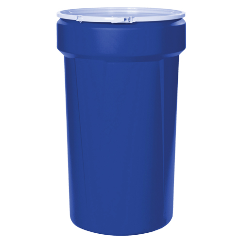 Baril emboîtable en poly&eacute;thyl&egrave;ne, 30 gal. US (25 gal. imp.), Dessus ouvert, Bleu Sécurité Médic