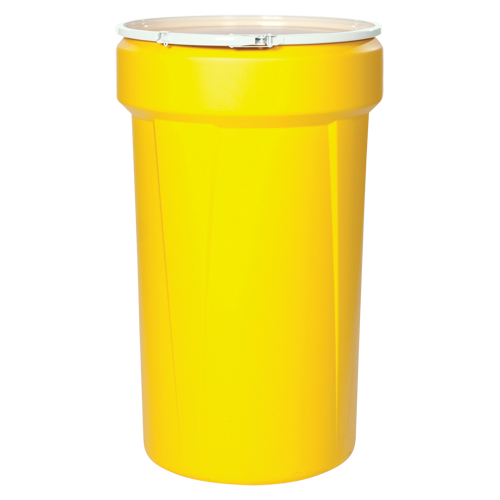 Baril emboîtable en poly&eacute;thyl&egrave;ne, 55 gal. US (45 gal. imp.), Dessus ouvert, Jaune Sécurité Médic
