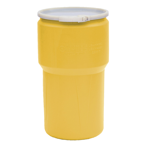 Baril emboîtable en poly&eacute;thyl&egrave;ne, 14 gal. US (11,7 gal. imp.), Dessus ouvert, Jaune Sécurité Médic