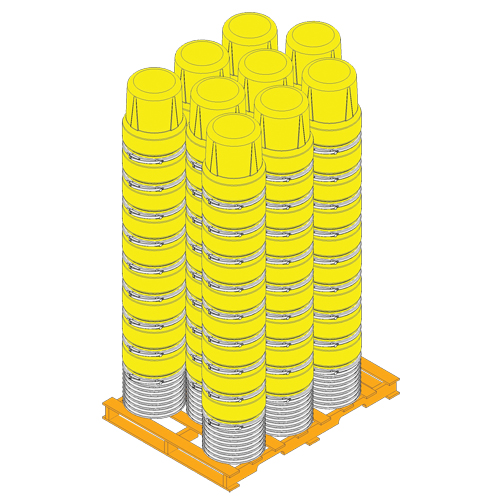 Baril emboîtable en poly&eacute;thyl&egrave;ne, 10 gal. US (8,33 gal. imp.), Dessus ouvert, Jaune Sécurité Médic
