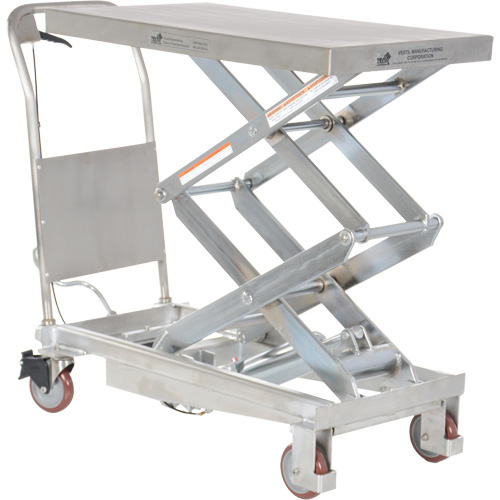 Table &eacute;l&eacute;vatrice hydraulique manuelle &agrave; ciseaux, 35-1/2" lo x 20" la, Partiellement en acier inoxydable, Capacit&eacute; 800 lb Sécurité Médic