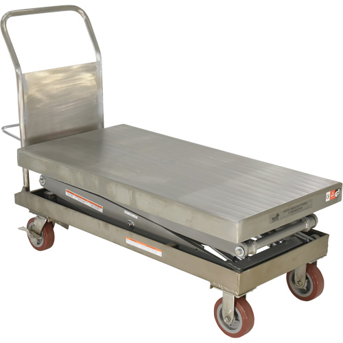 Table &eacute;l&eacute;vatrice hydraulique manuelle &agrave; ciseaux, 47-1/2" lo x 24" la, Partiellement en acier inoxydable, Capacit&eacute; 1500 lb Sécurité Médic