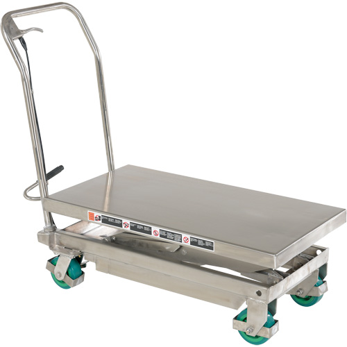 Table &eacute;l&eacute;vatrice hydraulique manuelle &agrave; ciseaux, 36-1/4" lo x 19-3/8" la, Acier inoxydable, Capacit&eacute; 600 lb Sécurité Médic
