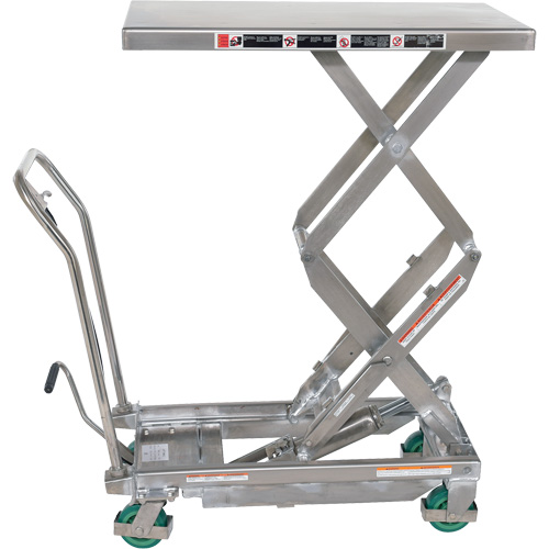 Table &eacute;l&eacute;vatrice hydraulique manuelle &agrave; ciseaux, 36-1/4" lo x 19-3/8" la, Acier inoxydable, Capacit&eacute; 600 lb Sécurité Médic