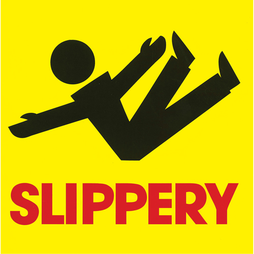 "Slippery" Traffic Cone Message Label, Adhesive, English with Pictogram Sécurité Médic