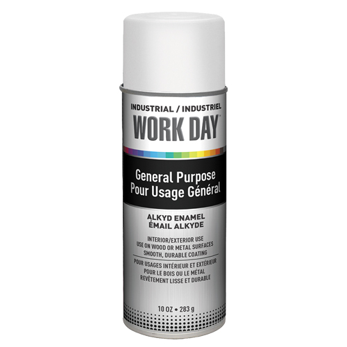 Peinture industrielle Work Day, Blanc, Tr&egrave;s mat, 10 oz, Canette a&eacute;rosol Sécurité Médic