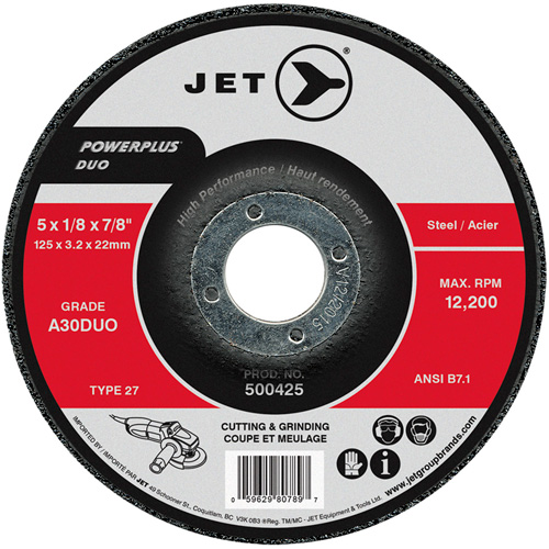 Meule/disque de coupe POWERPLUS DUO, 5" x 1/8", Arbre de 7/8", Type 27, Grain de A30DUO Sécurité Médic