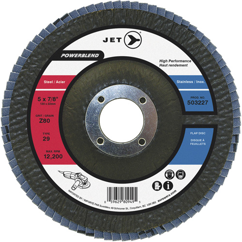 POWERBLEND Flap Disc, 5" x 7/8", Type 29, Z40 Grit, Zirconia Alumina Sécurité Médic