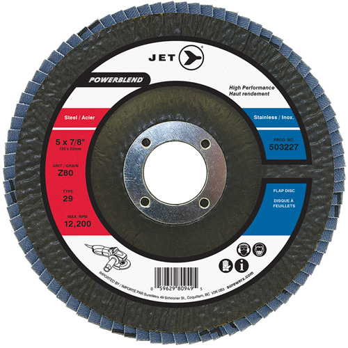 POWERBLEND Flap Disc, 5" x 7/8", Type 29, Z80 Grit, Zirconia Alumina Sécurité Médic