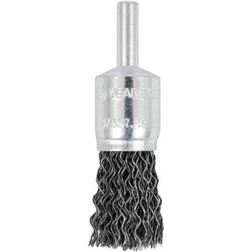 Brosse &agrave; fils cr&ecirc;p&eacute;s mont&eacute;e sur mandrin E050-20, 1/2", Fils 0,02", Tige 1/4" Sécurité Médic