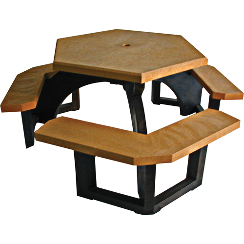 Tables de pique-nique hexagonales en plastique recycl&eacute;, 78" lo x 78" la, C&egrave;dre Sécurité Médic