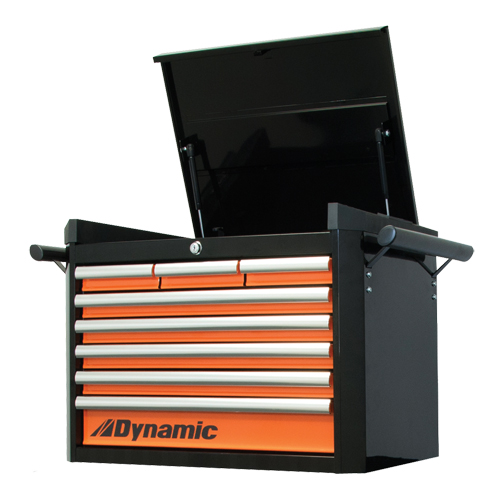 Top Tool Chest, 28" W, 8 Drawers, Black/Orange Sécurité Médic