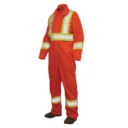 Unlined Safety Coveralls, Large, High Visibility Orange Sécurité Médic