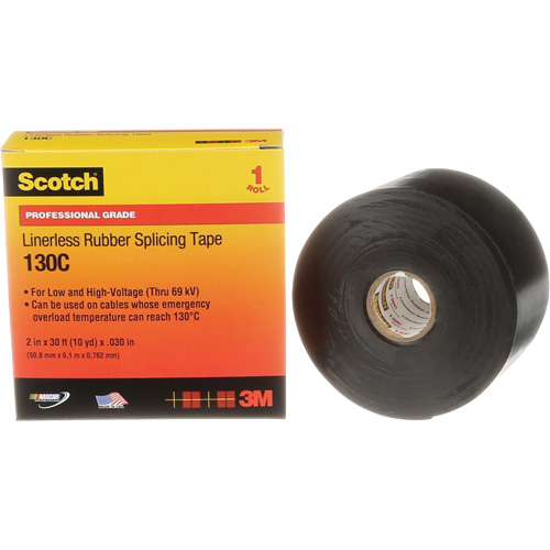 Scotch&reg; Professional Grade Linerless Rubber Splicing Tape, 50.8 mm (2") W x 9 m (30') L, 30 mils, Black Sécurité Médic