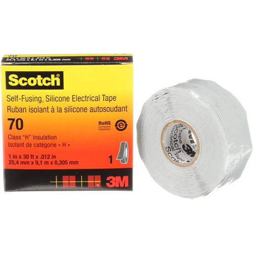 Scotch&reg; Self-Fusing Silicone Rubber Electrical Tape, 25.4 mm (1") x 9 m (30'), Grey, 12 mils Sécurité Médic