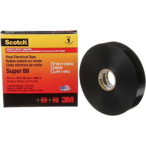 Scotch&reg; Super 88 Professional-Grade  Electrical Tape, 19 mm (3/4") W x 32.9 m (108') L, 8.5 mils, Black Sécurité Médic