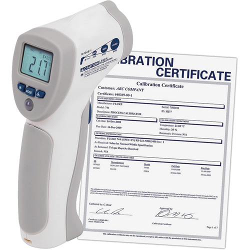 Food Service Infrared Thermometer with Calibration Certificate, -4°- 392° F ( -20° - 200° C )/-58°- 4° F ( -50° - -20° C ), 8:1, Fixed Emmissivity Sécurité Médic