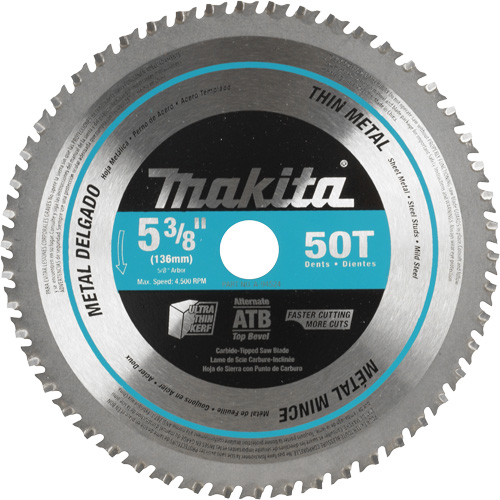 Carbide-Tipped Saw Blade, 5-3/8", 50 Teeth, Metal Use Sécurité Médic