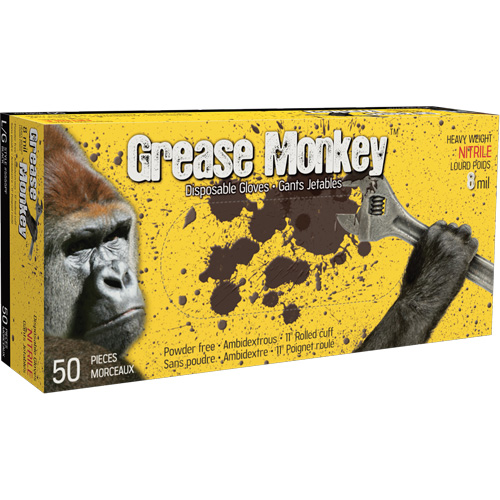 Gants Grease Monkey, Grand, Nitrile, 8 mils, Sans poudre, Noir Sécurité Médic