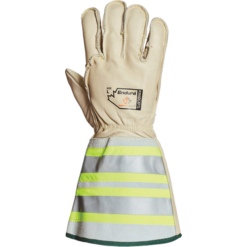 Gants de monteur de lignes pour l'hiver avec bandes r&eacute;fl&eacute;chissantes 6" Endura, Grand, Paume en Cuir de cheval, Doublure en Molleton Sécurité Médic