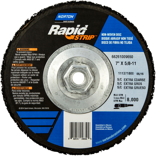 Bear-Tex&reg; Rapid Strip Non-Woven Depressed Center Discs, 7" Dia., Extra Coarse Grit, Silicon Carbide Sécurité Médic