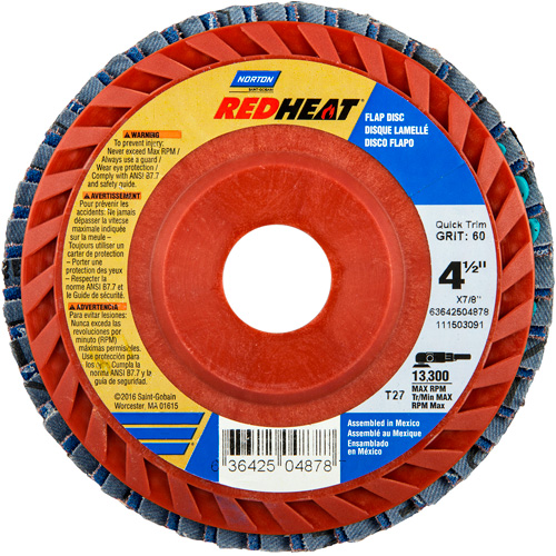 Disques &agrave; lamelles en plastique Red Heat, 4-1/2" x 7/8", Type 27, Grain 40, C&eacute;ramique d'alumine Sécurité Médic