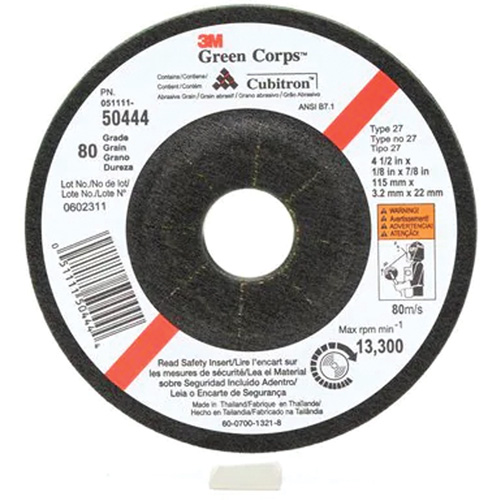 Meule flexible Green Corps, 4-1/2" x 1/8", Arbre 7/8", C&eacute;ramique, Type 27 Sécurité Médic