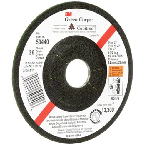 Meule flexible Green Corps, 4-1/2" x 1/8", Arbre 7/8", C&eacute;ramique, Type 27 Sécurité Médic